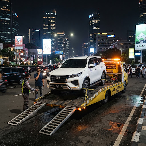Kendaraan diamankan di atas truk flatbed